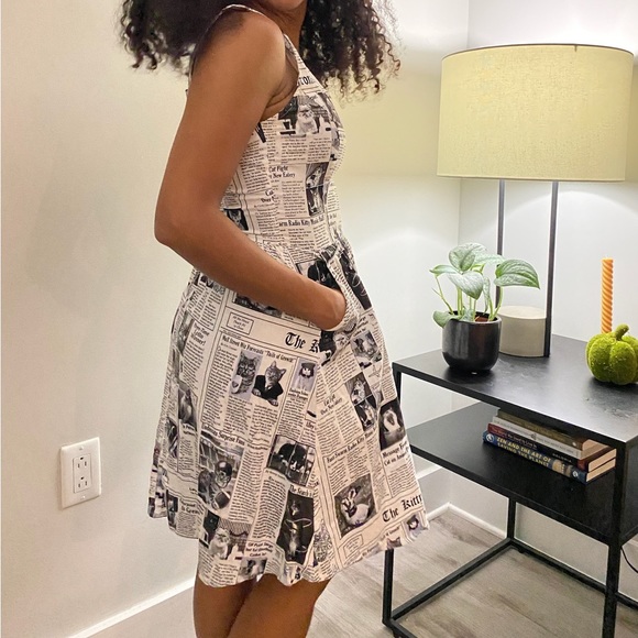 Retrolicious Black and White Newspaper Print Mini Dress - Picture 3 of 3